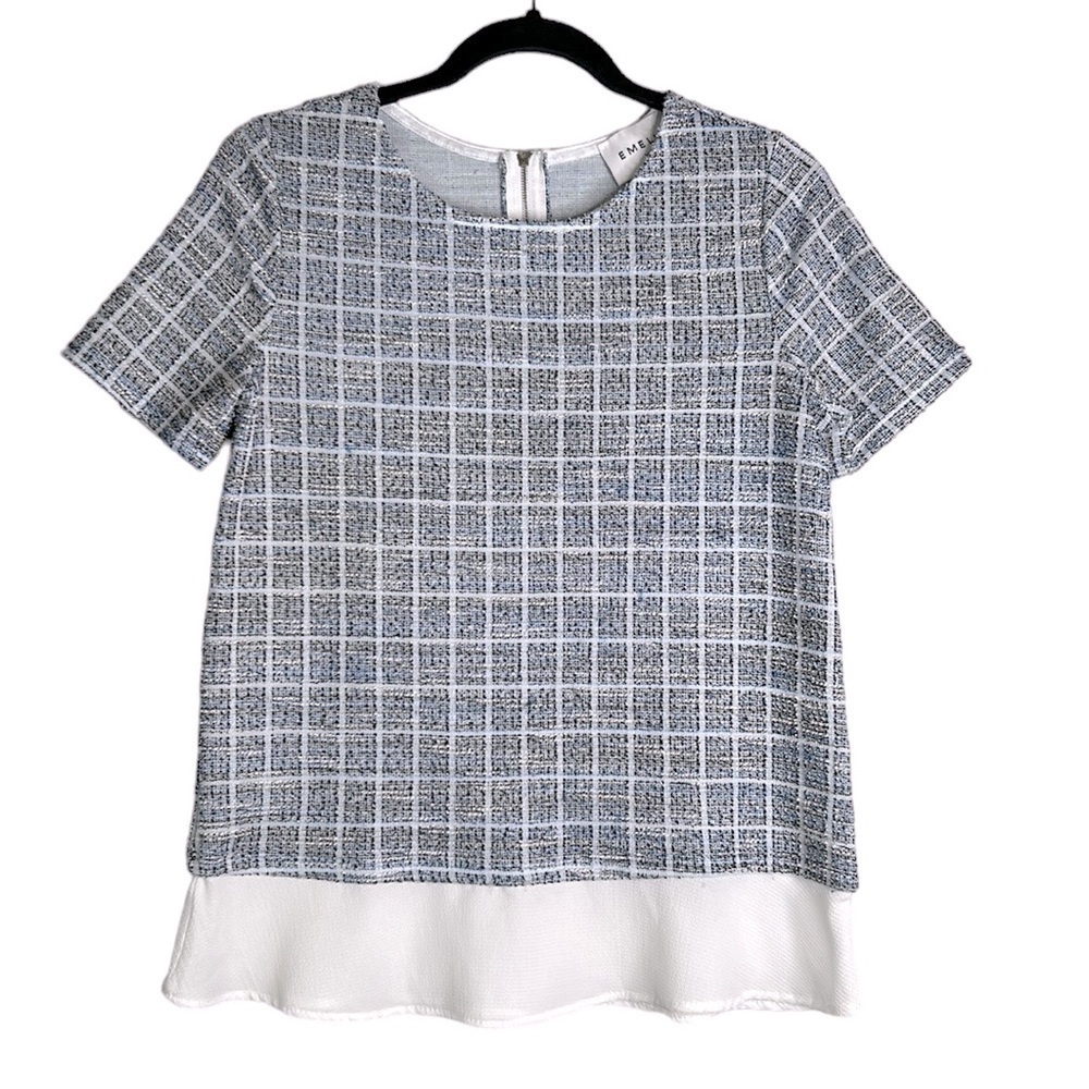 Emelia Blue Tween‎ Window Pane Short Sleeve Top Size XS